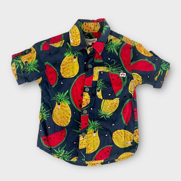 Fruit Print Button Up Shirt Kids Navy Sz 2T Pineapple Watermelon Summer Top - Picture 4 of 4